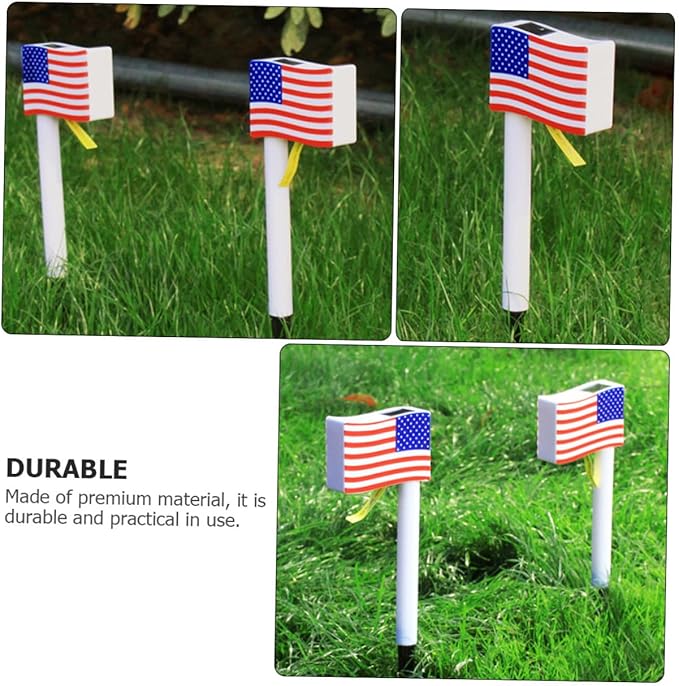 Solar Garden Path Lights 2pcs American Flag LED Solar Lawn Lamps Outdoor Landscape Lighting for Independence Day Decoration Random Color