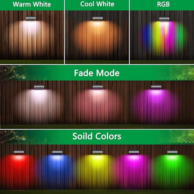 Super Bright Solar Fence Lights, 4 Pack Outdoor Wall & Deck Lights, 60 Lumen Waterproof, 8 Modes Warm & Cool White | Lumora