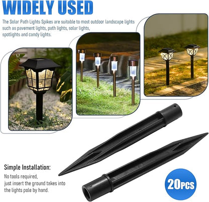 20PCS Solar Light Spikes 0.39", 0.64" Christmas Plastic Torch Lights Spikes for Outdoor Yard Garden, I.D.0.39 Inch/10MM, O.D 0.64 inch/16.3 MM, Replacement Stake for Solar Lights Pegs