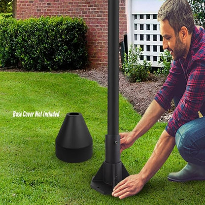 Solus SB-2405 Outdoor Surface Mount Lamp Post Base – Light or Heavy Duty Aluminum Base for 3" Poles - Black, Bronze, or White – Made in USA (Black Heavy Duty)