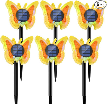 Solar Butterfly Lights Outdoor-Color-Changing 3D Glow-2-in-1 Wall & Ground-Butterfly Lights for Outside-Waterproof Garden Decorations for Patio Lawn Yard Fence Backyard Decor (6 Pack)