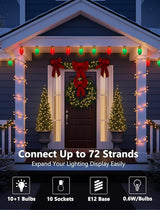 Red and Green Jumbo Christmas Lights Outdoor, 16ft Jumbo C7 (5") Diamond Pattern Bulbs, Connectable Large Outdoor | Lumora