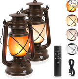 2 Pack Vintage Lantern Flickering Flame Rechargeable LED Retro Camping Lights 4 Modes Remote Control Battery | Lumora