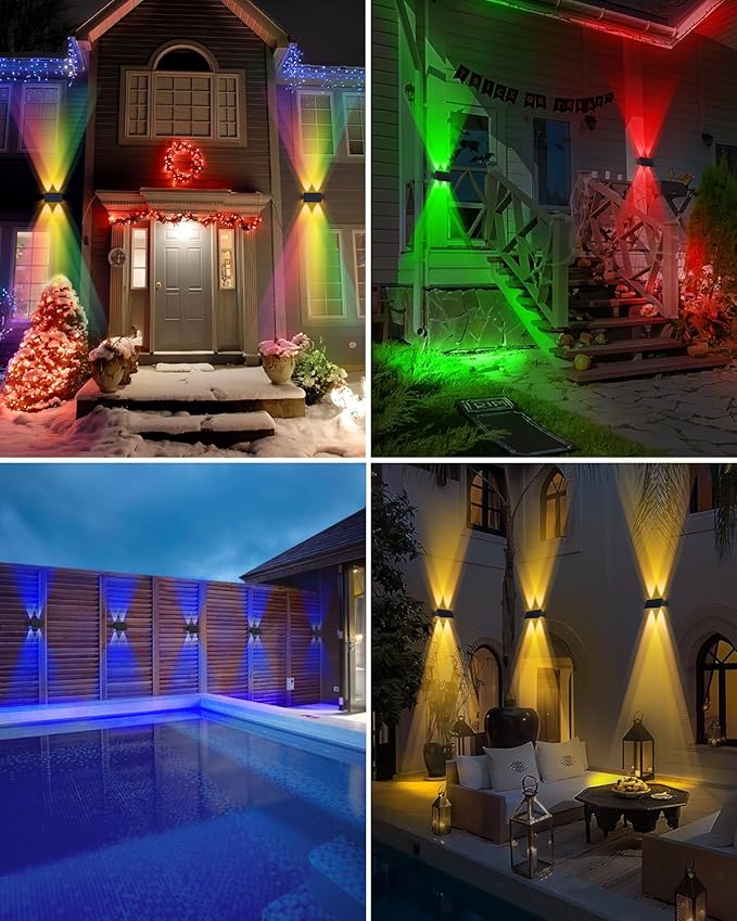 RGB Up & Down Solar Deck Lights 4 Pack + 4 Pack Solar Motion Lights, Wall Mount for Yard Patio Step Stairs Rail, Decor for Halloween Christmas