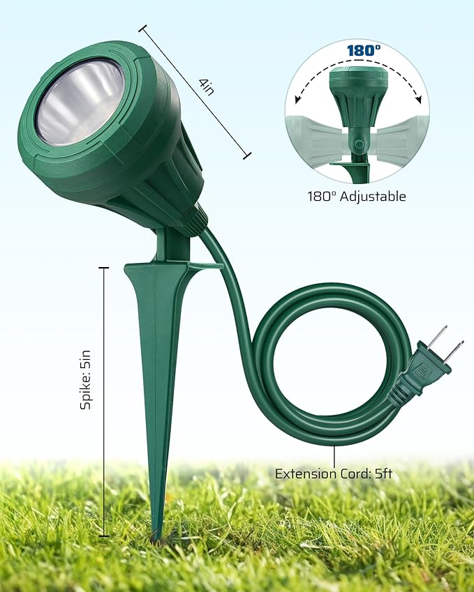 DEWENWILS 120V Spotlight Outdoor, 500LM Waterproof LED Spot Light with 3 Extra Lenses (Red Yellow Green), Landscape | Lumora