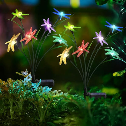 2PCS Outdoor Solar Lights, Waterproof Solar Lights Outdoor Pathway, Solar-Powered Garden Swing Dragonfly Decorative Lights for Yard Balcony Flower Bed, Gardening Gift for Plant Lovers