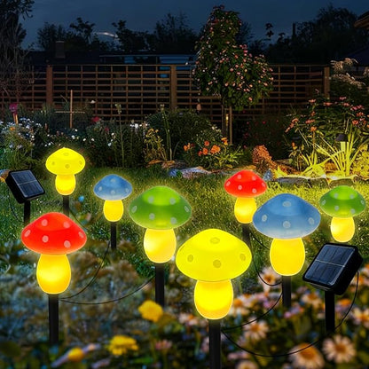 4Pcs Mushroom Solar Lights Outdoor, Waterproof Fairy Houses Light Mushroom Garden Decor Decorative Solar Powered Garden Stake Lights for Outside Lawn Walkway Patio Yard (Red/Yellow/Green/Blue)