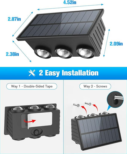 VOLISUN Solar Fence Lights 6 Pack, Color Glow LED Up and Down Wall Lamp, IP65 Waterproof Solar Lights Outdoor for Patio, Backyard, Railing, Deck, Fence and Wall（6 Lenses）