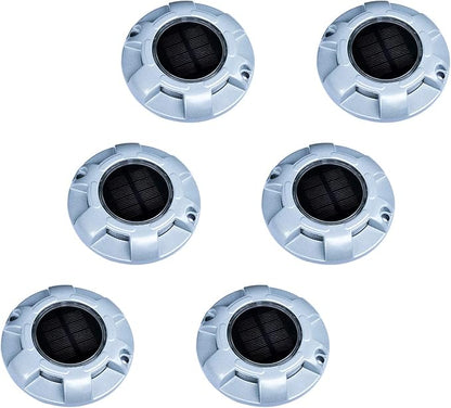 Solar Round Dock Light Waterproof Cast Aluminum Solar Deck Light 6LED Auto On/Off Security Warning Light for Driveway Path Step Pool Patio Garden (6-Pack)