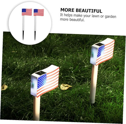 Lurrose Solar Garden Lights American Flag LED Solar Pathway Lamps Outdoor Decorative Ground Insert Stakes for Independence Day 2pcs Random Color
