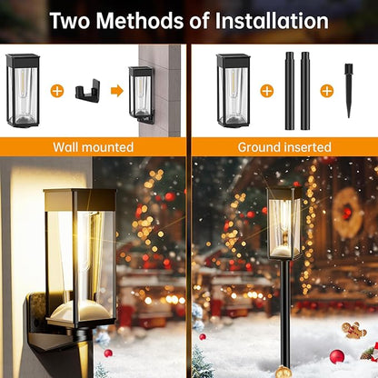 2-In-1 Solar Yard Lights Outdoor 2 Pack,Super Bright Adjustable Warm&Cool White,Waterproof IP65,Dusk To Dawn Auto Solar Lights Powered Outside for Pathway/Garden/Driveway/Patio,Support Wall Mounted