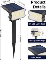 Solar Lights Outdoor Waterproof IP67, 4 Pack 60 LED Solar Spot Lights with 3 Lighting Modes, 2-in-1 Auto On/Off | Lumora