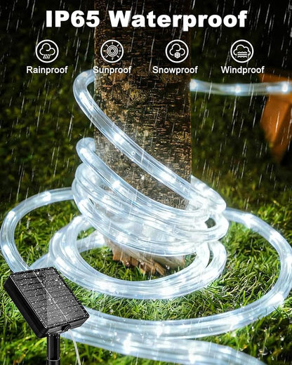 btfarm Solar Rope Lights Outdoor, 120LED 46FT Solar String Lights Outside Waterproof, 8 Lighting Modes Tree Tube Fairy Light Solar Powered for Garden Christmas Yard Party Decorations, Cool White