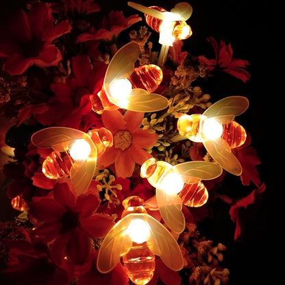 Bee String Lights, 33Ft 80 Led Bee Shape Fairy Battery Operated String Lights for Garden, Patio, Lawn Decoration (Warm White)