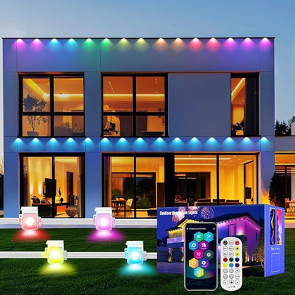 Permanent Outdoor Lights, 100FT RGB LED Smart Eaves Lights with 60 LEDs, IP67 Waterproof, Remote/APP Control, DIY Scene Modes, Music Sync Lighting for Party, House, All Holiday Decorations
