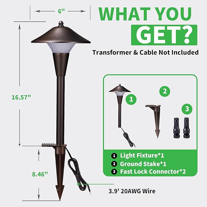 Outdoor Pathway Lights Wired 12V, 2700K/3000K/3500K/4000K/5000K Selectable Landscape Path Light LED, Waterproof Walkway Fixture Mushroom, ORB Aluminum for All Weather Garden Yard (8 Pack)
