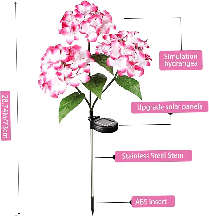 Solar Garden Lights Outdoor 28.7'' Solar Flower Lights Realistic Hydrangea Stake IP65 Waterproof Pathway Light for Outside Yard Garden Decor Style 2 Stake