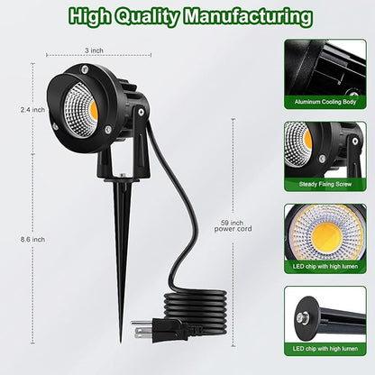 Romwish Outdoor Spotlight 3000K Warm White,12W LED Spot Lights Outdoor for Yard Garden Tree, 120V Plug in Landscape Lighting with IP65 Waterproof for Lawn Decorative, 12 Pack