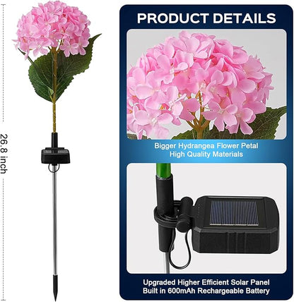 4 Pack Solar Garden Lights Outdoor, LED Colorful Waterproof Solar Powered Hydrangea Flowers Landscape Lights for Patio, Outside Yard, Pathway Decorative, Décor, Two Lightning Modes