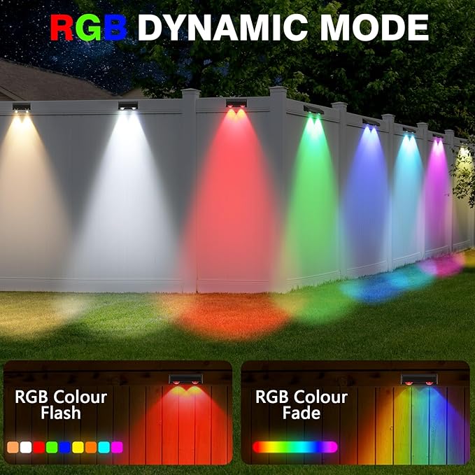 Solar Fence Lights 9-Color&11 Modes Solar Wall Lights Outdoor Waterproof RGB Solar Light Outdoor for Backyard,Step Railing,Pathway,Patio,Garden,Fence,Wall 8Pack