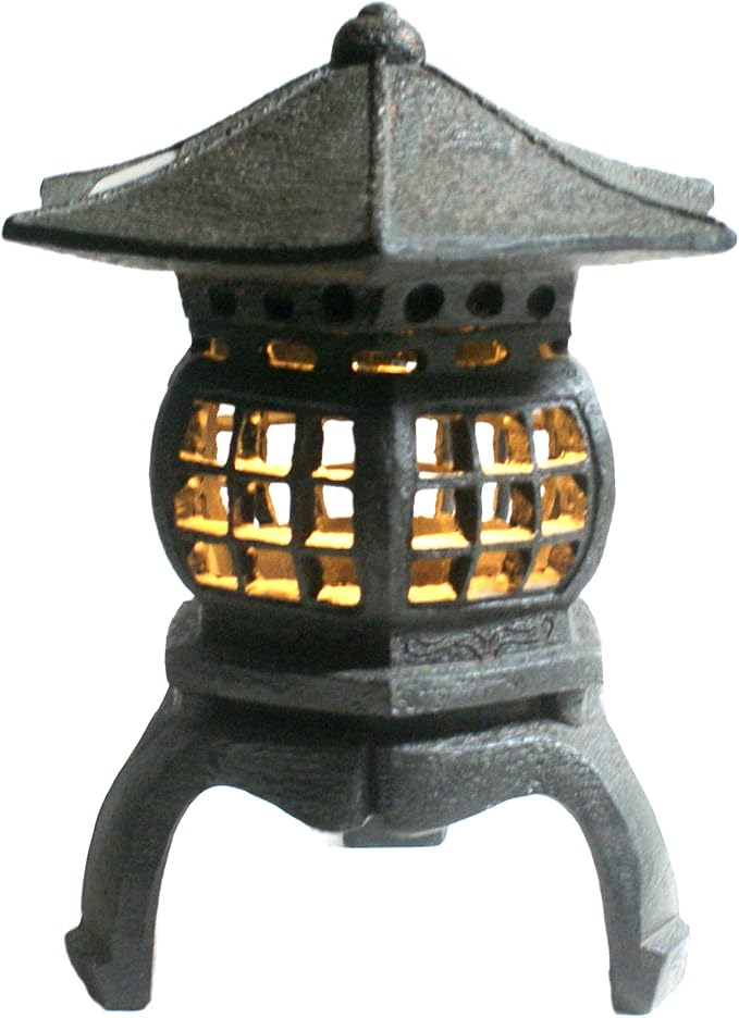 TIAAN Japanese Garden Lantern, “Yukimi-gata” Designed, Super Bright LED Illuminated Pagoda Light, Solar Power Garden Lantern， Stone-Look Finish, Decorative Outdoor (Oki-gata)
