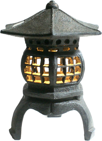 TIAAN Japanese Garden Lantern, “Yukimi-gata” Designed, Super Bright LED Illuminated Pagoda Light, Solar Power Garden Lantern， Stone-Look Finish, Decorative Outdoor (Oki-gata)