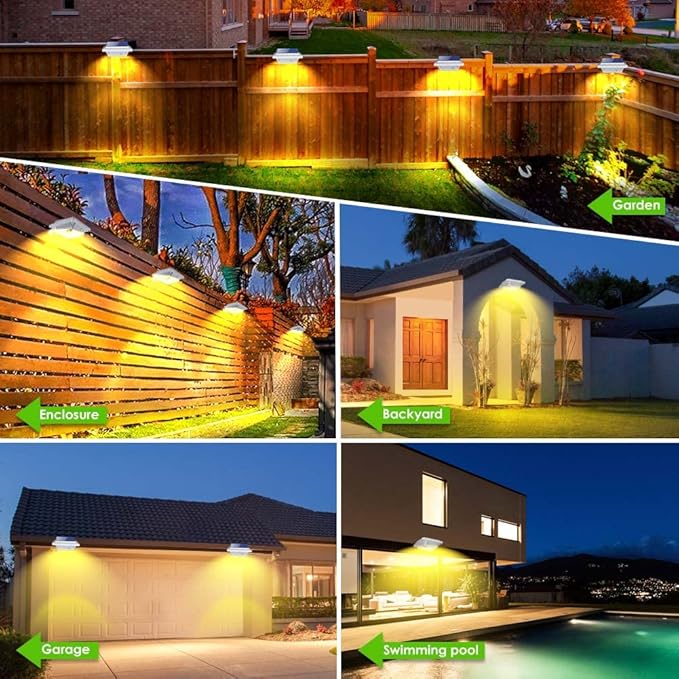 Gutter Lights, 40 LEDs Solar Patio Decor Light, Deck Lights Outdoor Waterproof Fence Light for Wall Backyard Porch, Patio, Pool,Step Stairs, Yard, Garden, Pathway - 4 Pack-White,Warm White Light