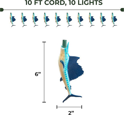 Rivers Edge Products Sailfish LED String Lights, 10-Bulb Decorative Fairy Lights with 2 Extra Bulbs, 10FT Hanging Lights for Bedroom, Patio, or Deck, Indoor or Outdoor Home Decor