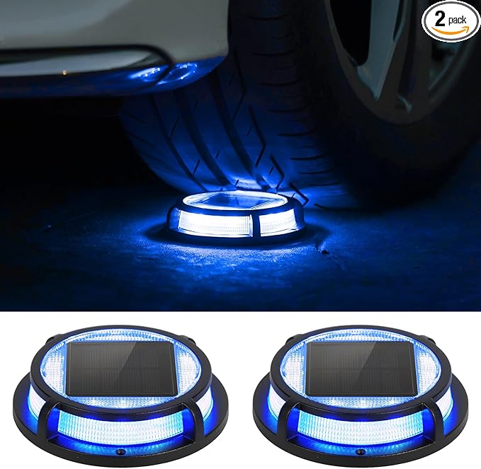 LUTEC 2 Pack Solar Deck Lights Driveway Dock 12 LEDs Light Solar Powered Outdoor Waterproof Road Markers for Step | Lumora