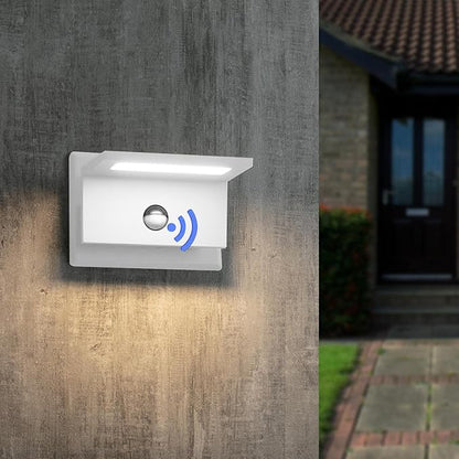 Motion Sensor Outdoor Wall Light 2 Pack White LED Exterior Porch Light Fixture for House Garage Patio Modern Wall Mount Lamp IP54 Waterproof 680LM 10W