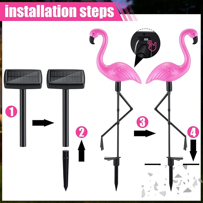 Geelin 9 Packs Pink Flamingo Solar Outdoor Light Decoration IP55 Waterproof Flamingo Solar Stake Lights LED Solar Powered Pathway Lights for Garden Yard Patio Lawn Walkway Driveway (Classic)
