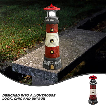DOITOOL Solar Lighthouse with Rotating LED Lights,15" Tall Waterproof Solar Lighthouse Decoration, Outdoor Lighthouse Lamp Towers Lighthouse Statue, Decorative LED Lamp for Garden Landscape Yard