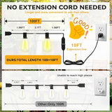 100+10FT LED Outdoor String Lights, Patio Deck Lights with 50+2 Shatterproof ST38 Edison Bulbs, Dimmable Warm White | Lumora