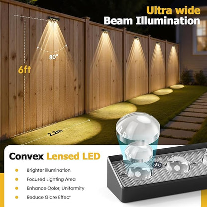 NIORSUN Solar Fence Lights,12 Pack Solars Deck Light,RGB Color,Outdoor Bulb Waterproof Led IP65,Power Patio Lamp with Lenses for Outside/Backyard/Railing/Yard(Black)