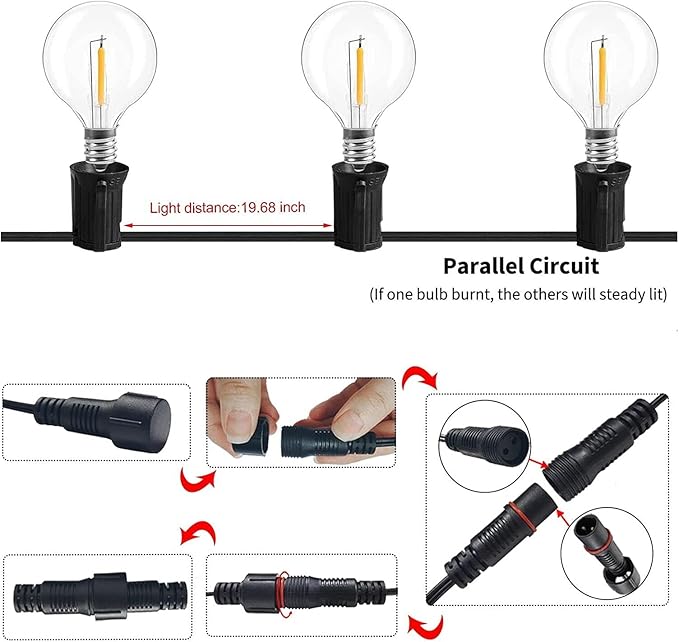 Festoon Outdoor String Lights Mains Powered 50FT G40 25+2 LED Replacement Bulbs, Garden Lights with Indoor & | Lumora