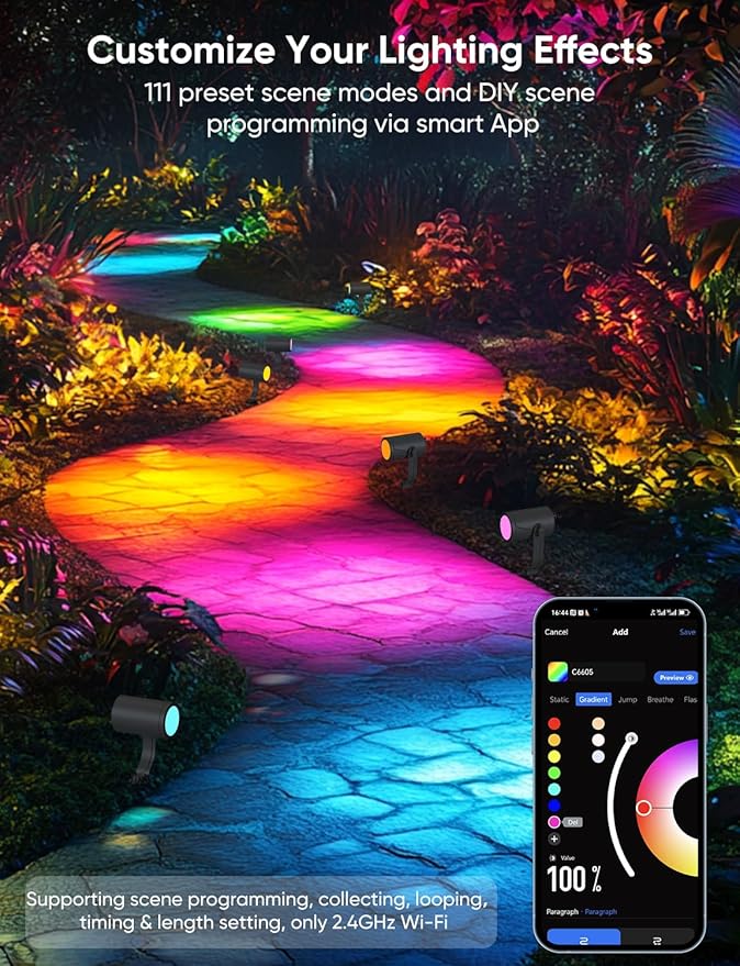 APPECK Smart Outdoor Spot Lights 24W, RGBCW Color Changing Landscape Lights 4 Pack, IP65 Waterproof Low Voltage | Lumora