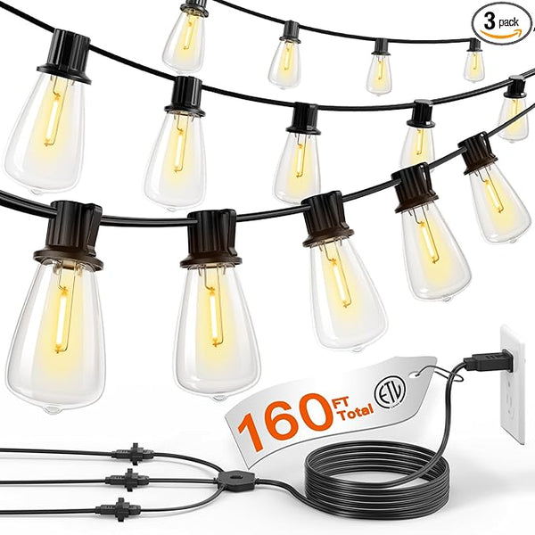 addlon 150FT (3x50FT) Outdoor String Lights, 48 Shatterproof ST38 Bulbs, Commercial Grade Patio Lights, Vintage | Lumora
