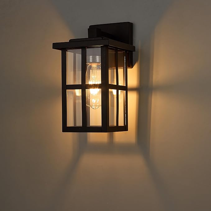 MICSIU Bronze Outdoor Wall Light Fixture, 11" Modern Farmhouse Exterior Wall Mount Lantern with Clear Glass, Anti-Rust Square Sconce for House Porch Garage, Oil Rubbed Bronze, 1-Pack