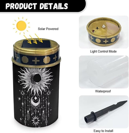 HUGS IDEA Sun Moon Solar Cemetery Lights for Grave Gothic Solar Memorial Lanterns Angel Garden Ornaments Waterproof Led Lanterns for Day-Night Illumination in Gardens