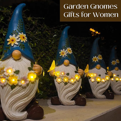 DKJOCKY Gnome Garden Decor Statue with Solar Light Lantern, Funny Waterproof Resin Figurine Outdoor Decorations for Yard Patio Lawn Balcony Porch, Birthday Gifts for Women Mom Grandma
