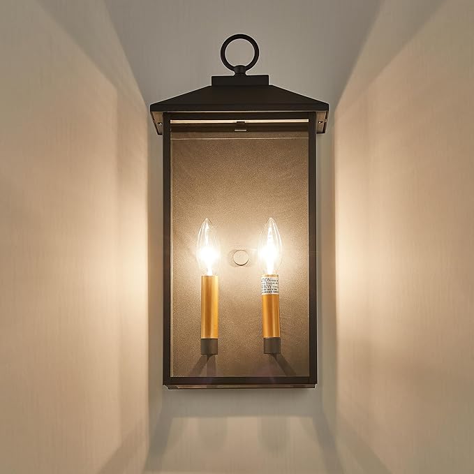 18 Inch Wall Light in Clear Glass and Textured Black and Golden Candle Cap Sleeve,Outdoor Lighting Wall | Lumora