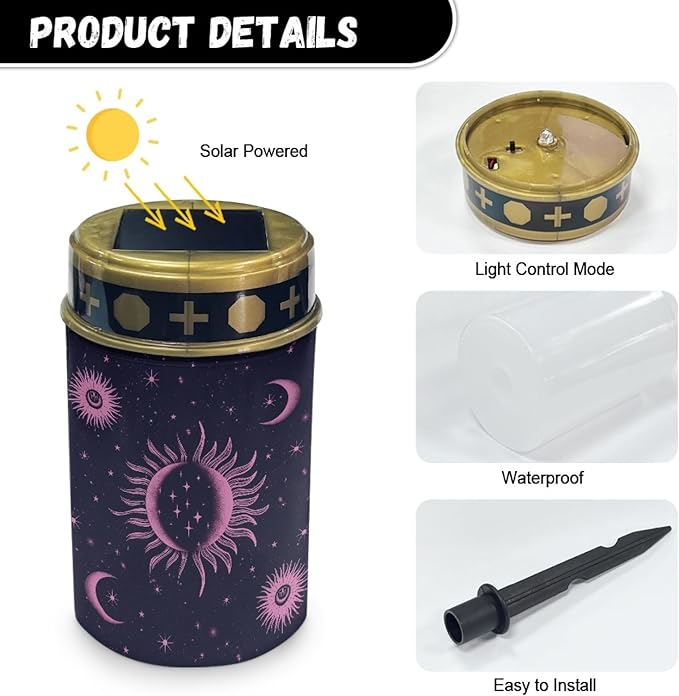 Outdoor Solar Lights for Homs,Moon Star and Sun Landscape Lighting & Accessories Black Solar Lantern,Solar Powered Fairy Lights for Outside Flame Warm White Lights Stoplight
