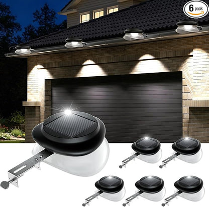 ROSHWEY Outdoor Fence Lights, 6 Pack Solar Gutter Lights with 9 LED Waterproof for Eaves Garden Garage Porch Stairs Wall 2 Installations Methods, Black Lampshade (Cool White)