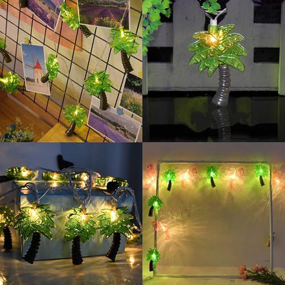 Palm Tree String Lights Outdoor, Summer Beach Themed Decoratives String Lights with 10 Palm Tree Patio Light, Plug in Indoor Fairy Lights for Outdoor Indoor Beach Tropical Party Bedroom Birthday Decor
