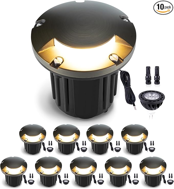 Gardenreet LED Well Lights Brass - In-Ground All Weather Replaceable Bulb Low Voltage Lighting, 12V Wired Light | Lumora