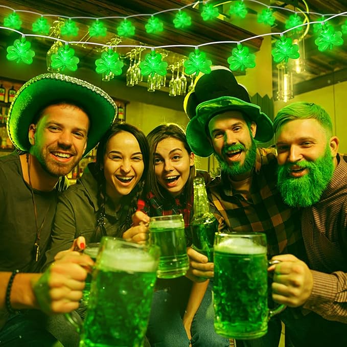 8.5FT Clear Green Shamrock Lights, St Patricks String Lights Outdoor Waterproof with 10 LED Light for rish Shamrock | Lumora