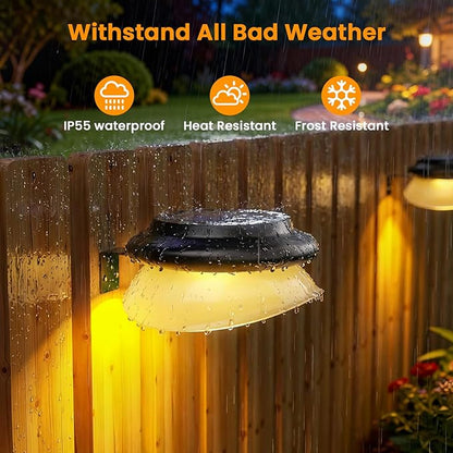 ROSHWEY Outdoor Fence Lights, 6 Pack Solar Gutter Lights with 9 LED Waterproof for Eaves Garden Garage Porch Stairs Wall 2 Installations Methods, Black Lampshade (Warm White)