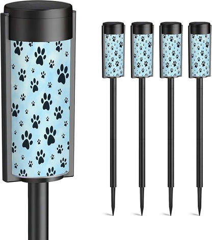 4 Pack Solar Pathway Lights Outdoor Waterproof Dog paw Print Seamless Traces Cat Textile Seamless Solar Garden Lights LED Landscape Lighting for Yard Walkway Lawn Garden Decor