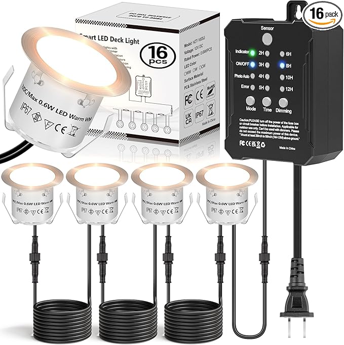 HIBOITEC Low Voltage Deck Lights Recessed Kit with Transformer Dimmable Timer and Photocell Sensor Outdoor LED Deck | Lumora