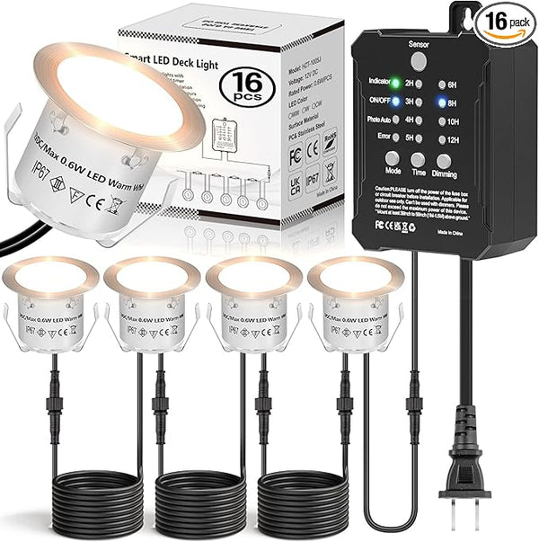 HIBOITEC Low Voltage Deck Lights Recessed Kit with Transformer Dimmable Timer and Photocell Sensor Outdoor LED Deck | Lumora